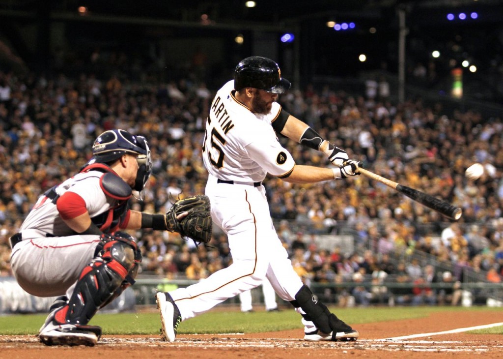 Russell Martin connects on a two-run blast in the second inning Tuesday at PNC Park. -- GETTY IMAGES